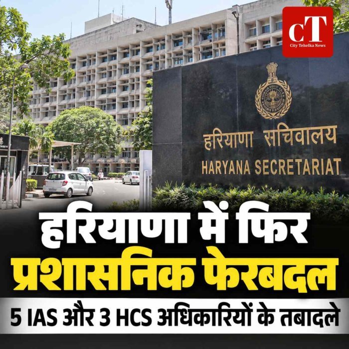 हरियाणा में बड़ा प्रशासनिक फेरबदल: 5 IAS और 3 HCS अधिकारियों के तबादले, मनीराम शर्मा को HPGCL की जिम्मेदारी