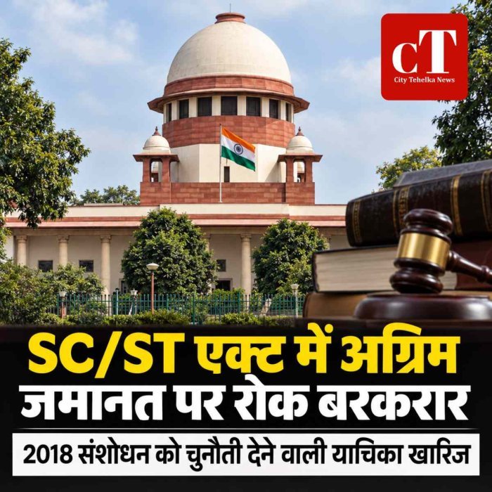 SC/ST एक्ट में अग्रिम जमानत पर रोक बरकरार, सुप्रीम कोर्ट ने 2018 के संशोधन को चुनौती देने वाली याचिका खारिज की