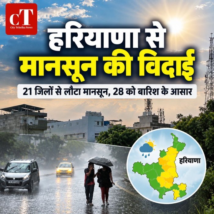 हरियाणा से मानसून की विदाई,21 जिलों से लौटा मानसून, 28 को बारिश के आसार