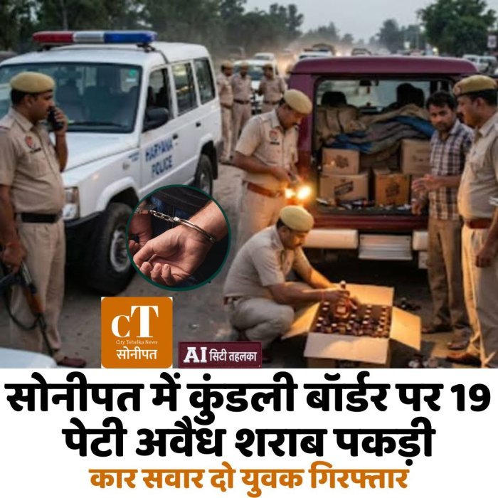 सोनीपत में कुंडली बॉर्डर पर 19 पेटी अवैध शराब पकड़ी, कार सवार दो युवक गिरफ्तार