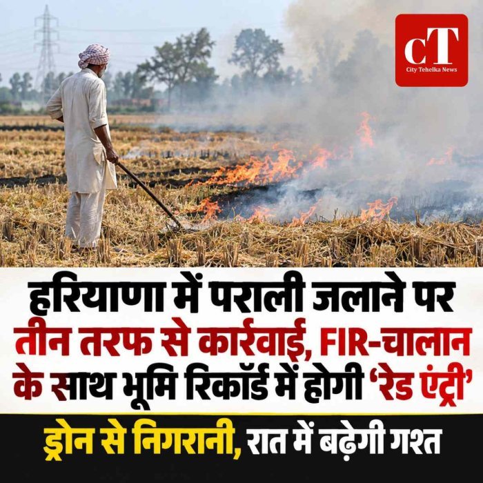हरियाणा में पराली जलाने पर तीन तरफ से कार्रवाई, FIR-चालान के साथ भूमि रिकॉर्ड में होगी ‘रेड एंट्री’
