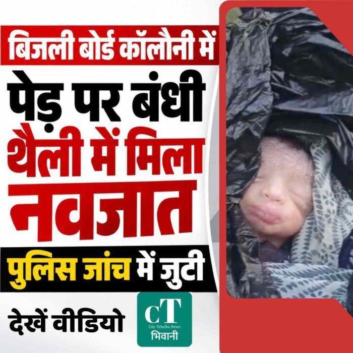 बिजली बोर्ड कॉलोनी में पेड़ पर बंधी  थैली में मिला नवजात,पुलिस जांच में  जुटी, देखें वीडियो