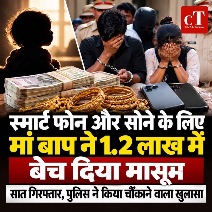 स्‍मार्ट फोन और सोने के लिए मां बाप ने  1.2 लाख में बेच दिया मासूम, सात गिरफ्तार