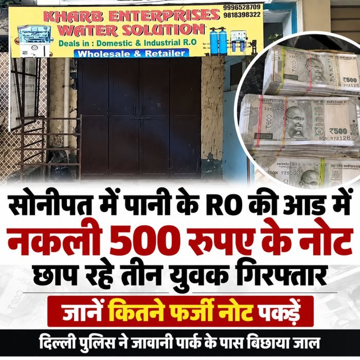 सोनीपत में पानी के  RO की आड़ में नकली 500 रुपए के नोट छाप रहे तीन युवक गिरफ्तार , जानें कितने फर्जी नोट पकड़े