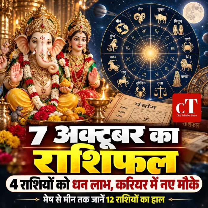 7 अक्टूबर 2026 का राशिफल: 4 राशियों को धन लाभ और करियर में नए मौके, जानें मेष से मीन तक 12 राशियों का भविष्यफल