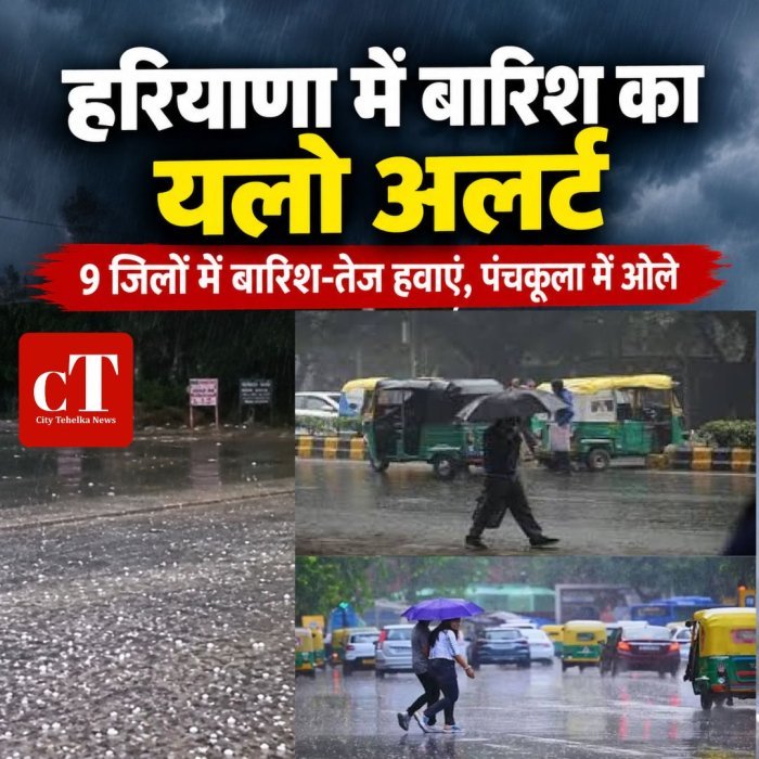 हरियाणा में बारिश का यलो अलर्ट,9 जिलों में बारिश-तेज हवाएं, पंचकूला में ओले