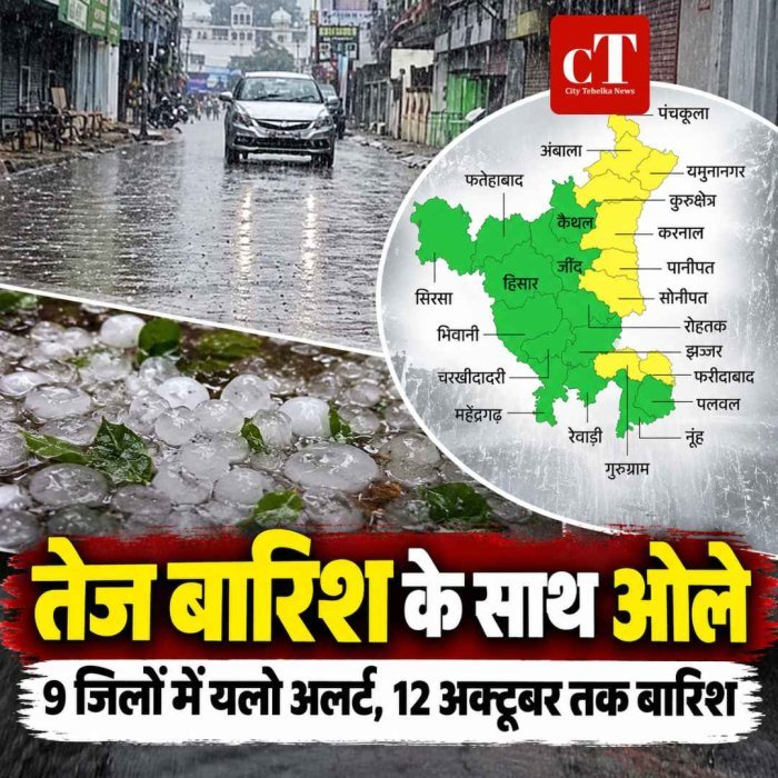 तेज बारिश के साथ ओले, 9 जिलों में यलो अलर्ट; 12 अक्टूबर तक बदला रहेगा मौसम