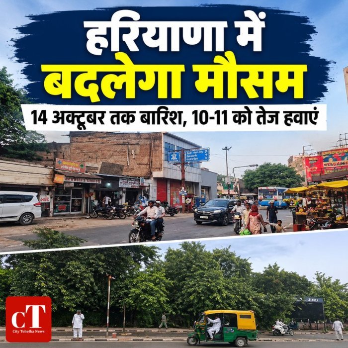 हरियाणा में बदलेगा मौसम,14 अक्टूबर तक बारिश, 10-11 को तेज हवाएं