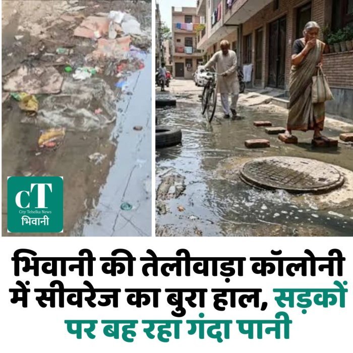 भिवानी की तेलीवाड़ा कॉलोनी में सीवरेज का बुरा हाल, सड़कों पर बह रहा गंदा पानी
