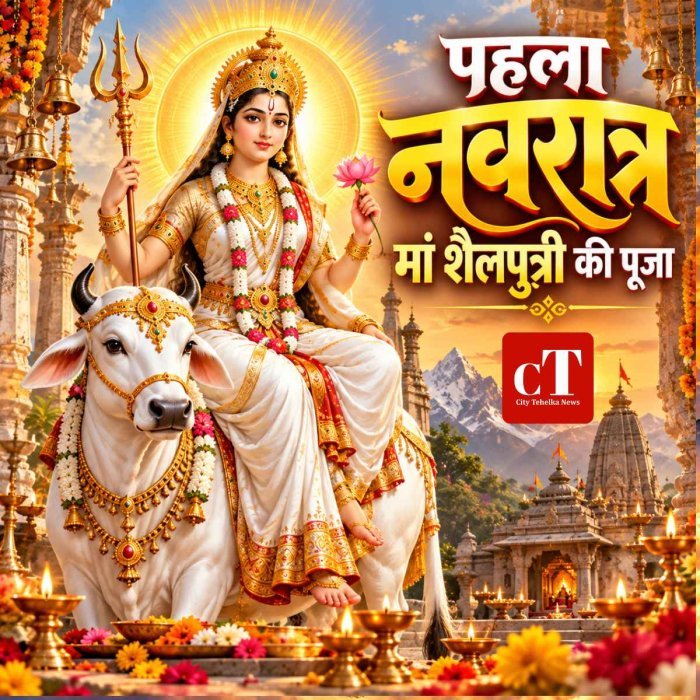 पहला नवरात्र आज: मां शैलपुत्री की पूजा से होती है नवरात्र की शुरुआत, जानें पूजा विधि, मंत्र और शुभ रंग
