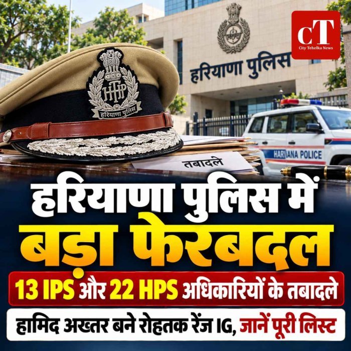 हरियाणा पुलिस में बड़ा प्रशासनिक फेरबदल, 13 IPS और 22 HPS अधिकारियों के तबादले; हामिद अख्तर को रोहतक रेंज की कमान
