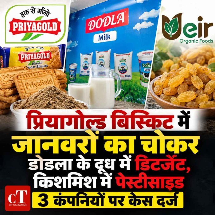 प्रियागोल्ड बिस्किट में जानवरों का चोकर:डोडला के दूध में डिटर्जेंट, किशमिश में पेस्टीसाइड, 3 कंपनियों पर केस