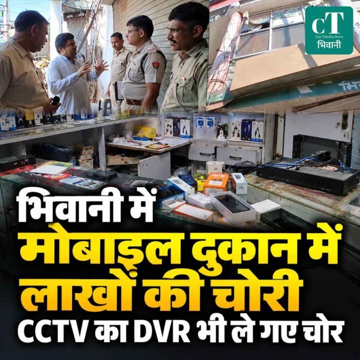 भिवानी में मोबाइल दुकान में लाखों की चोरी, CCTV का DVR भी उखाड़ ले गए चोर