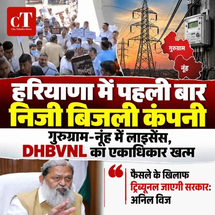हरियाणा में पहली बार निजी कंपनी को बिजली सप्लाई का लाइसेंस, DHBVNL का एकाधिकार खत्म