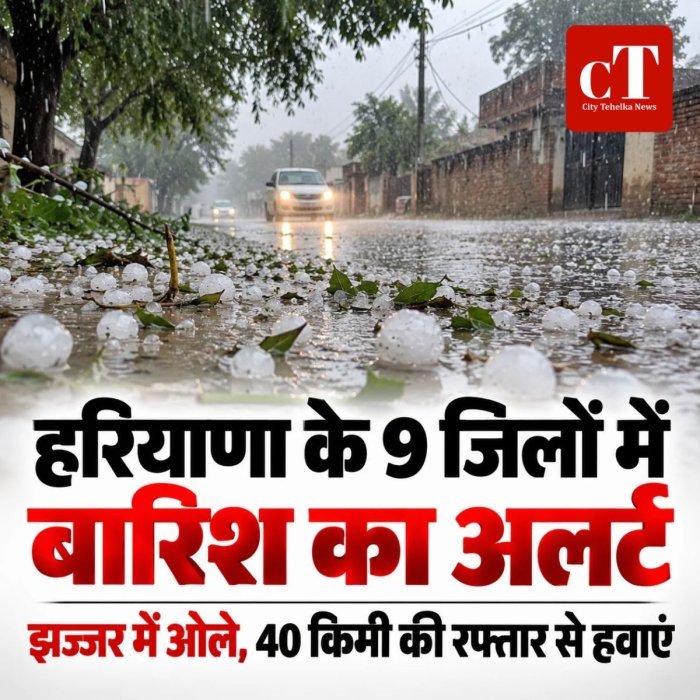 हरियाणा के 9 जिलों में बारिश का यलो अलर्ट, झज्जर में ओले गिरे; 40 किमी प्रति घंटे तक चलेंगी हवाएं