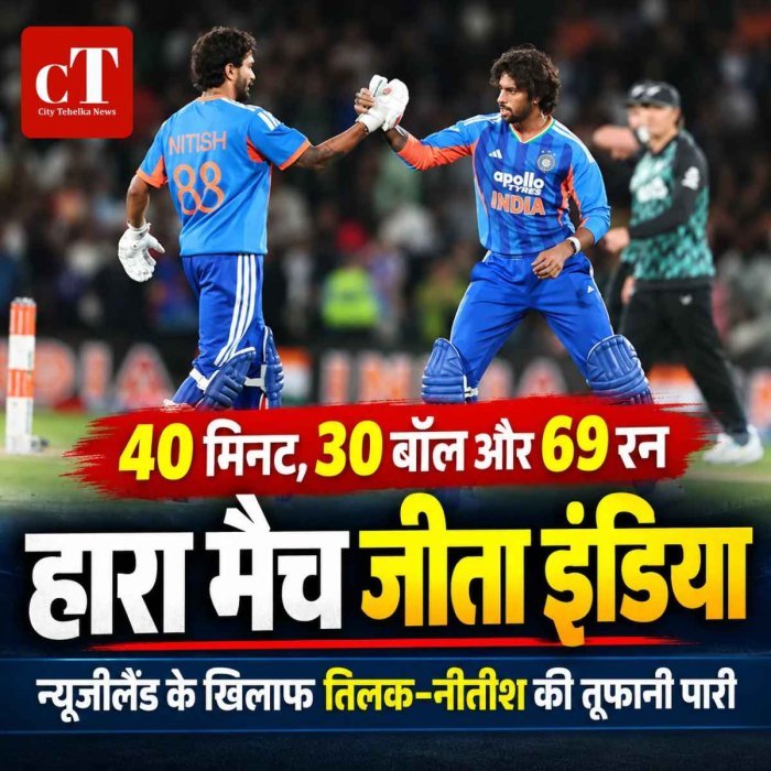 हारा मैच जीता इंडिया ,  न्‍यूजीलैंड के खिलाफ तिलक-नीतीश की तूफानी पारी : 40 मिनट, 30 बॉल और 69 रन