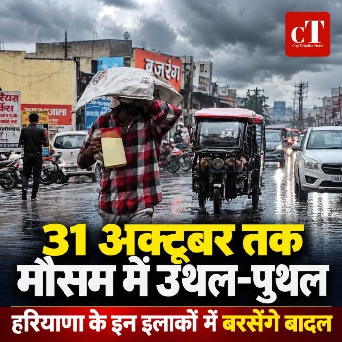 31 अक्टूबर तक मौसम में उथल-पुथल, हरियाणा के इन इलाकों में बरसेंगे बादल